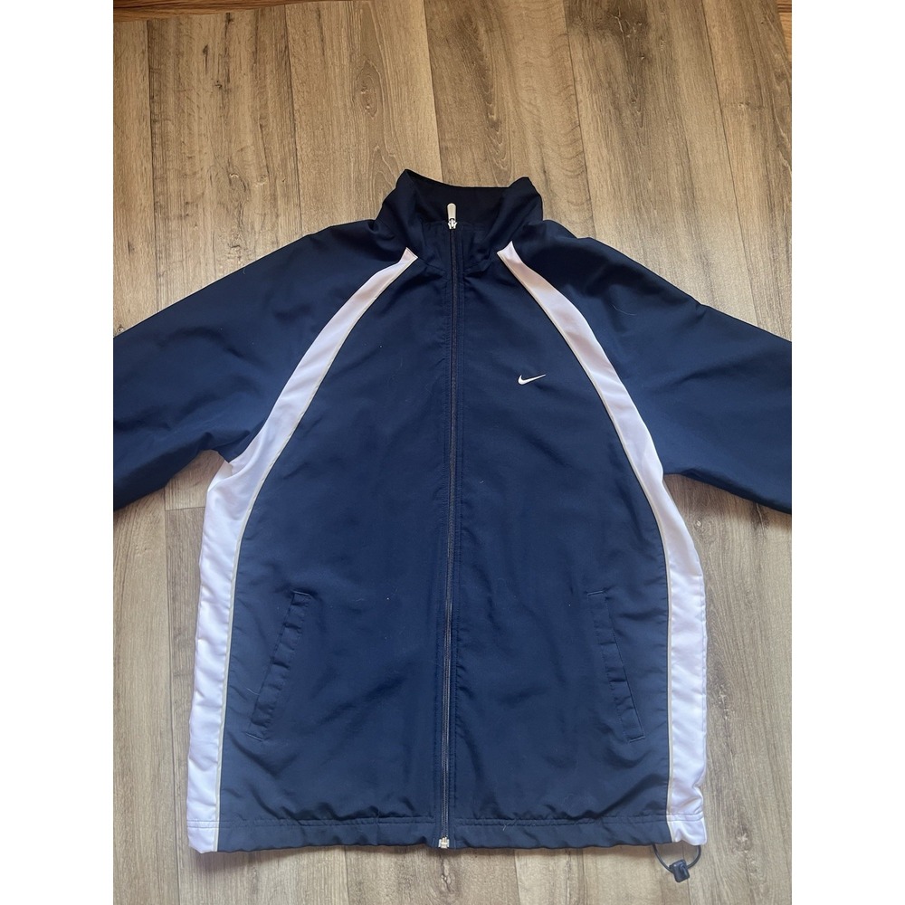 Vtg Nike Track Jacket Mens XL Navy Blue White Curved Stripe Silver Tag No Flaws